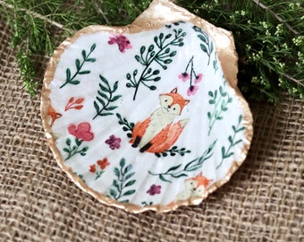 Shell Trinket Dish, Handmade Decoupage Scallop Shell, Fox, wildlife decor, Bathroom, Jewellery Dish, Gift