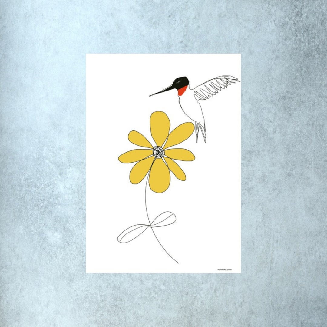 Bird and Flower Print, Line Art Poster Gift, Unframed Poster, Bedroom