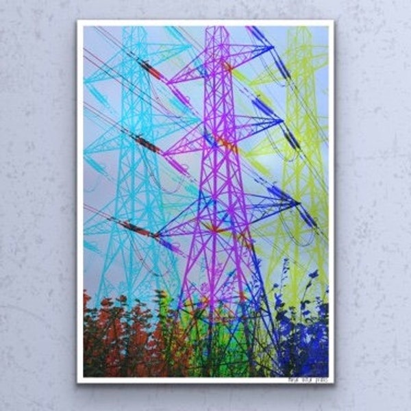 Industrial wall art, pylon Wall hanging, gift, home decor Loft Decor, Pylons in Abstract , Man Cave Decor, Digital Art