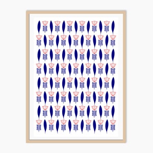 Lebanese Art Print, Lebanese Coffee Cup Pattern Blue and Red, Downloadable Art Print