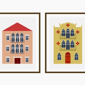 Stampa d&#39;arte libanese, case libanesi, arte mediterranea, set di 2 stampe, arte scaricabile, arte stampabile