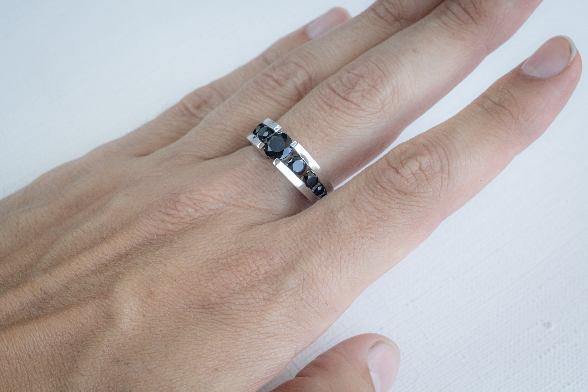 Luxury Mens White Gold Black Tourmaline Ring. Stylish Etsy