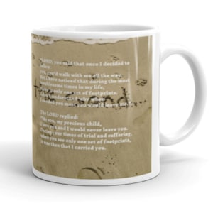 Gift for Coffee Lovers, Christian text, Footprints in the sand poem, Footprints in the Sand Verse, Coffee, Tea, Hot Chocolate, Footprints