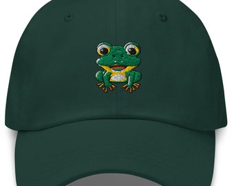 Embroidered Frog Baseball Cap, Green Cotton Twill Dad Hat