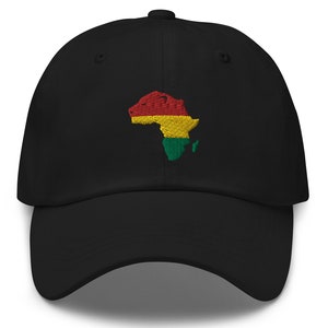 Afrikaanse kaart, hoed Juneteenth Afrika, hoed Afrika kaart, geborduurde baseballpet, baseballpet Afrika continent, pan-Afrikaanse geborduurde kleuren