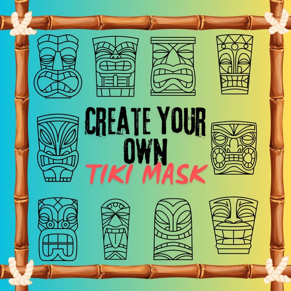 Tiki Mask SVG, printable paper mask, mask template, 10 Colouring Pages, Print, Colour your Own Tiki Mask, Downloadable Mask, Printable Masks