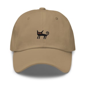 手描きの黒猫の野球帽、ユニークな手描き、刺繍デザイン、トレンディな帽子、カスタム野球帽、刺繍猫の野球帽