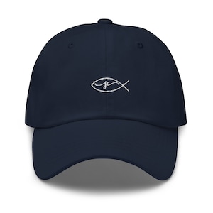 Jesus Fish Embroidered Baseball Cap: JC Initials Christian Dad Hat