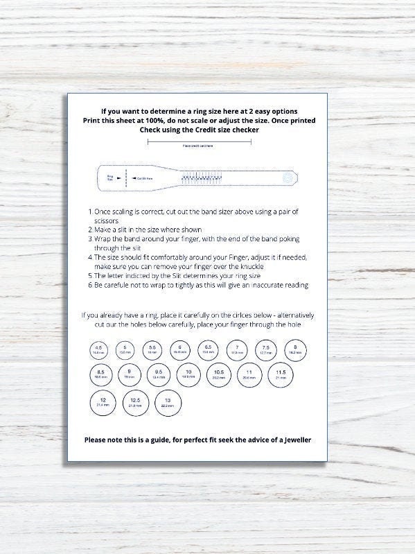 printable ring sizer pdf ring size guide instant download etsy