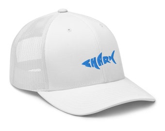 Blue Shark Embroidered Trucker Hat - Beach Lover Gift