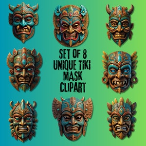 Polynesian Tiki Mask Clipart: Tribal Art, Unique Design, Digital Download