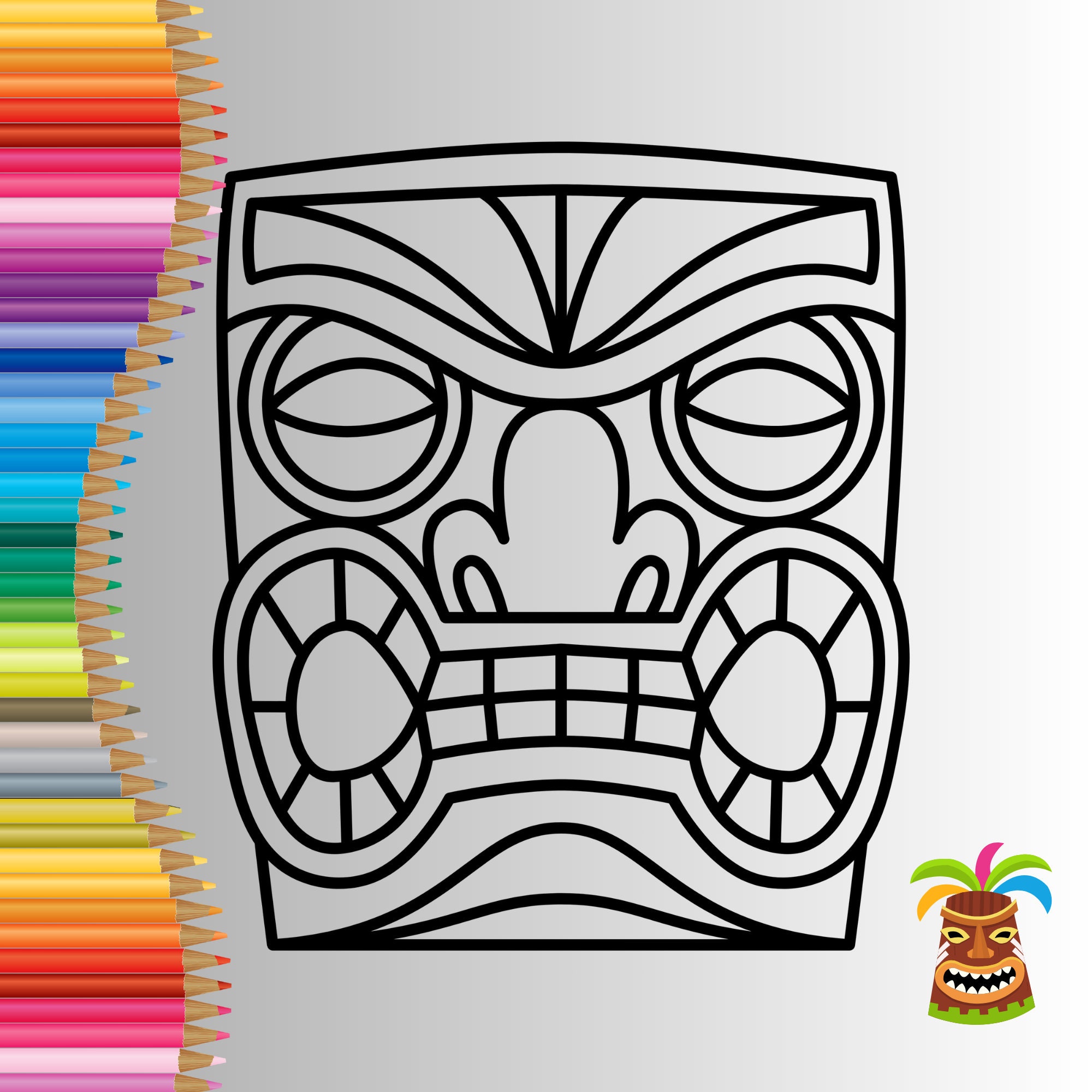 Printable Tiki Mask SVG, Printable Paper Mask, Mask Template, 10 Colouring Pages, Print, Colour ...