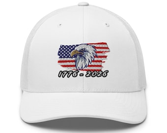 USA 250 American Eagle Embroidered Trucker Hat: Patriotic USA Flag Cap