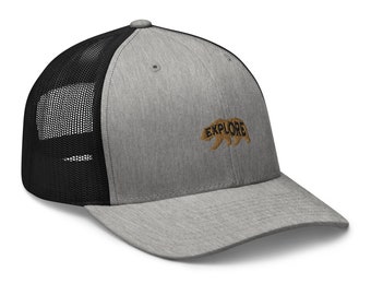 Embroidered Bear Hiking Trucker Cap: Outdoor Adventure Gear
