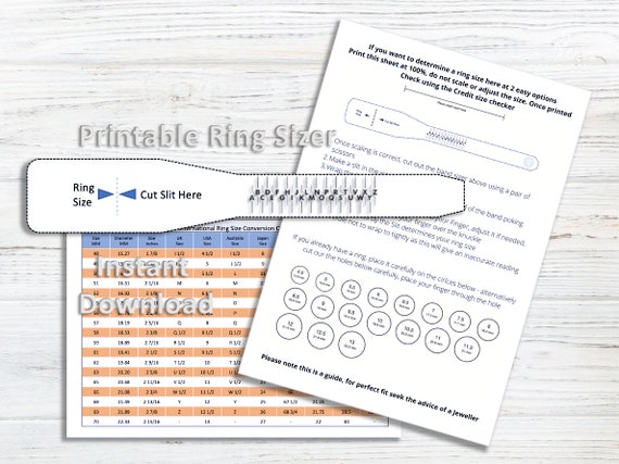 ring size chart printable ring sizer pdf ring size guide etsy