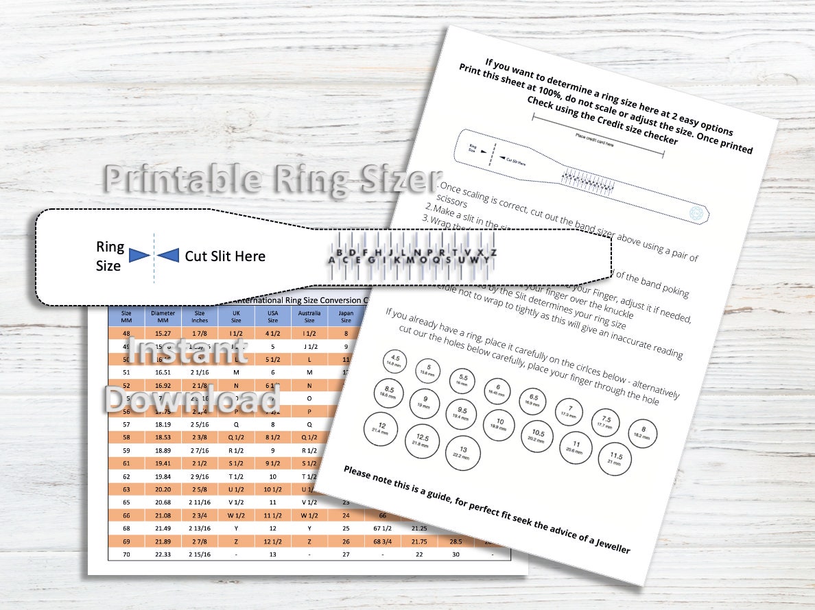 printable ring sizer pdf ring size guide instant download