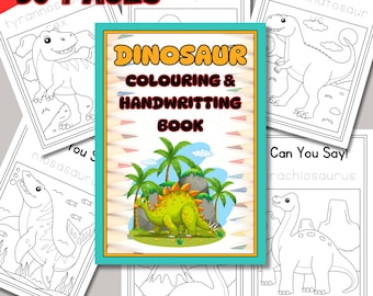 Dinosaur Colouring downloadable pages, Colouring Book for Kids: Handwriting Practice Sheets A4 Printable Download,