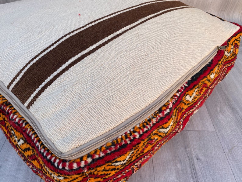 Wool Handmade Pillow Moroccan Floor Cushion Home Decor Square Design Boujaad Floor Cushion Pouf Footstool Pouf Home Chair