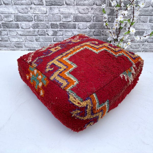 24x24 in marokkanischem Quadrat Bodenkissen, Kilim Pouf, Berber Marokkanische Bodenkissen, Sitzkissen, Sessel, Sofakissen-Handmade Pouf.