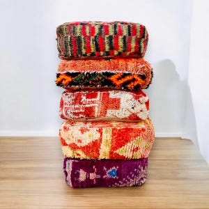 Moroccan Kilim Pouf, Floor Pouf Vintage Moroccan Ottoman, Beni Ourain Square Pouf, Yoga Meditation Cushion, Outdoor Kilim Pillows Cover