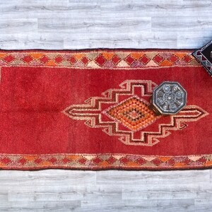 Amazing vintage moroccan rug 4x11 - Authentic Moroccan Boujad Rug - Berber tribal rug - Handmade Old Moroccan Rug 4.2  x 11.1 FT