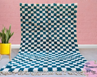 CUSTOM Moroccan Blue Checkered area rug - Beni ourain rug - Checkered Beni Ourain rug, wool rug