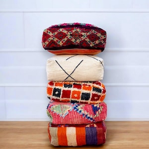 Set of Pouf, Moroccan Kilim Pouf, Floor Pouf, Vintage Moroccan Ottoman, Square Pouf, Yoga Meditation Cushion, Outdoor Kilim Pillows.