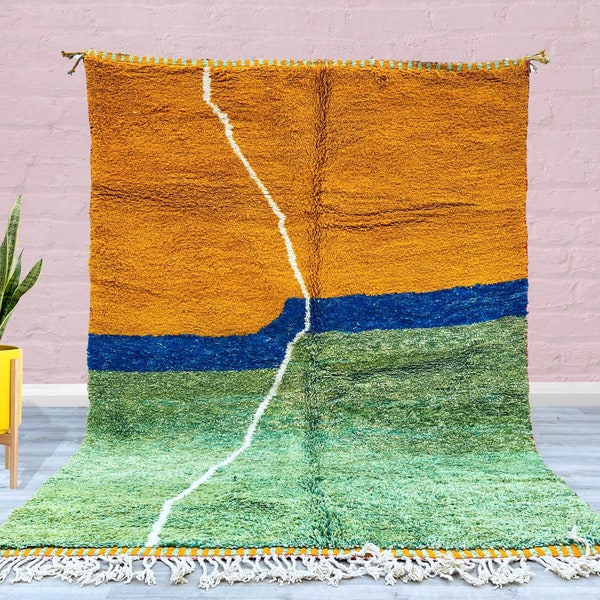 Custom size Moroccan green Rug , Authentic Moroccan rug,Berber carpet, Orange Wool Rug, Handmade rug, Area rug, Tapis berbere,