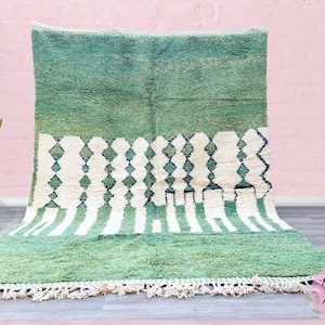 Stunning Green Moroccan Rug, Beni Ourain Rug, Handmade Rug, Abstract Blue Rug, Custom Size Rugs, Moroccan Rug Green, Rug For Living Room