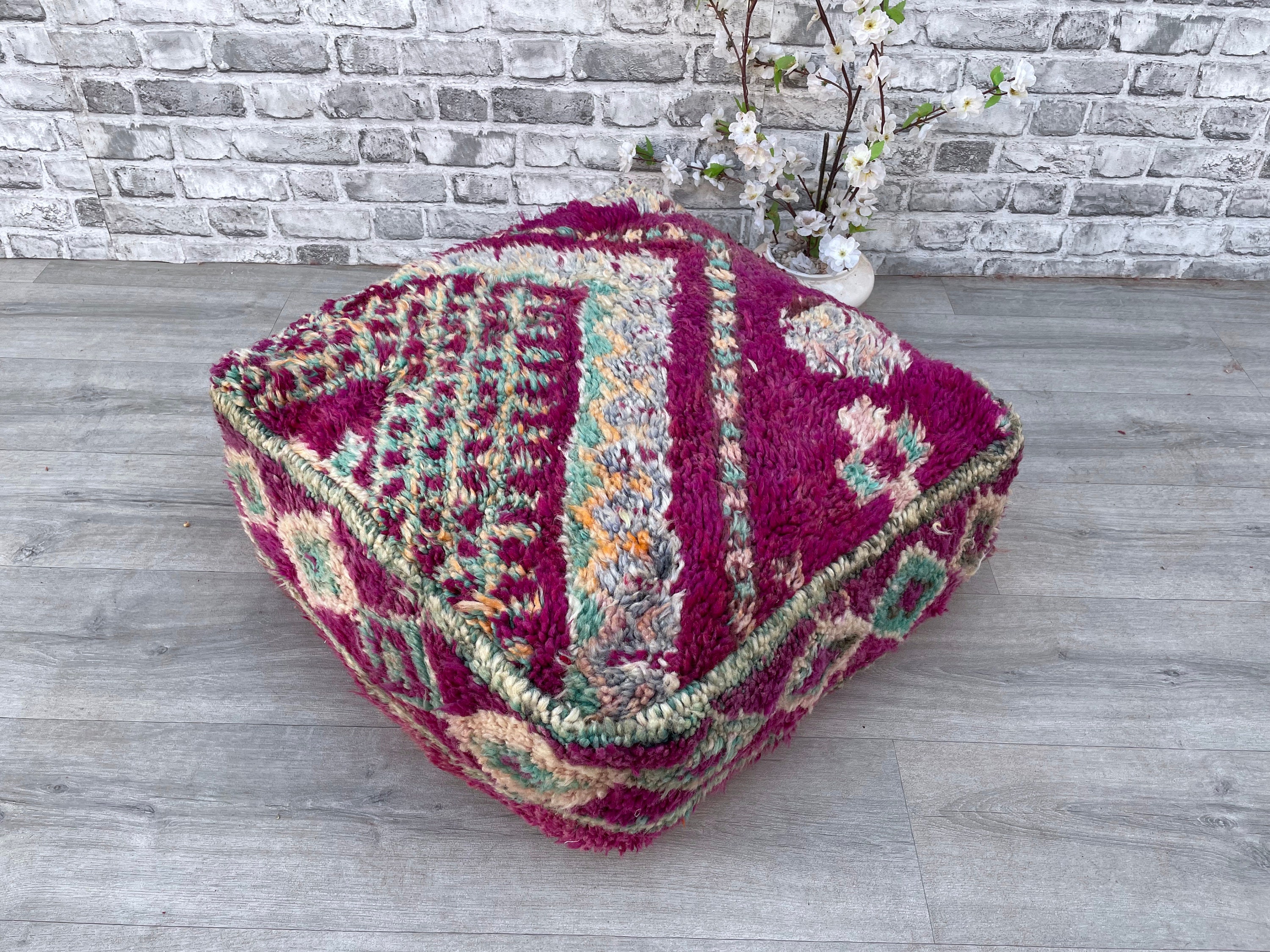 magnifique coussin de sol - housse pouf kilim tapis boujad fait à la main coussin marocain berbère d'assise fauteuil oreiller canapé
