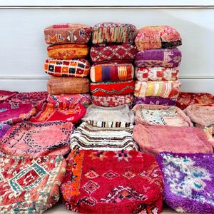 Moroccan Kilim Pouf, Floor Pouf, Vintage Moroccan Ottoman, Beni Ourain Square Pouf,Yoga Meditation Cushion,Outdoor Red Kilim Pillows