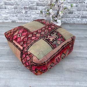 Vintage Moroccan Floor Cushion Cover, Handwoven kilim pouf, Beanbag, Yoga Meditation Cushion, Linen Connections, Ottoman, Footstool