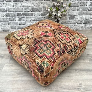 Vintage flour cushion Cover, Morocco office chair, Moroccan Berber square poufs