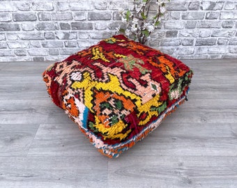 Vintage Moroccan Floor Cushion Cover, Handwoven kilim pouf, Beanbag, Yoga Meditation Cushion, Linen Connections, Ottoman, Footstool,