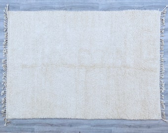 AANGEPASTE Beni Ourain-tapijt - nieuw berberdesign handgeknoopt Marokkaans wollen tapijt - berbertapijt wit en achterkant