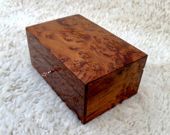 Wood thuya Box women Made Of Thuya Burl 8x5in ,Lockable Wooden Chest Box With Two Storage Level,Jewelry Organizer Box,wood JEWELRY BOX