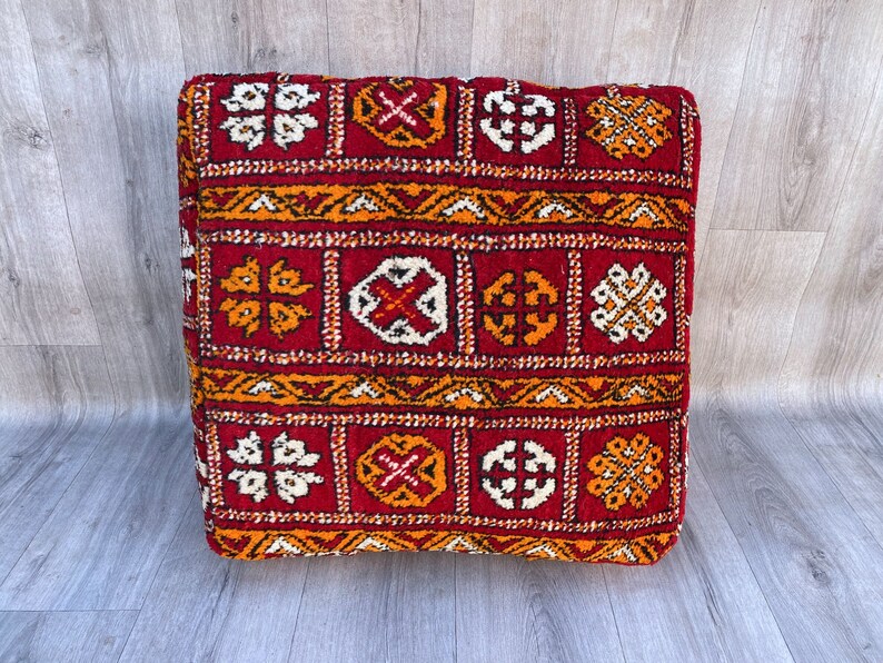 Wool Handmade Pillow Moroccan Floor Cushion Home Decor Square Design Boujaad Floor Cushion Pouf Footstool Pouf Home Chair