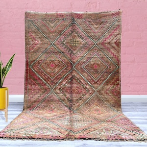 vintage moroccan rug 6X9- Authentic Moroccan Boujad Rug  - Berber tribal rug - Handmade Old Moroccan Rug 5.9 FT x 9.4 FT