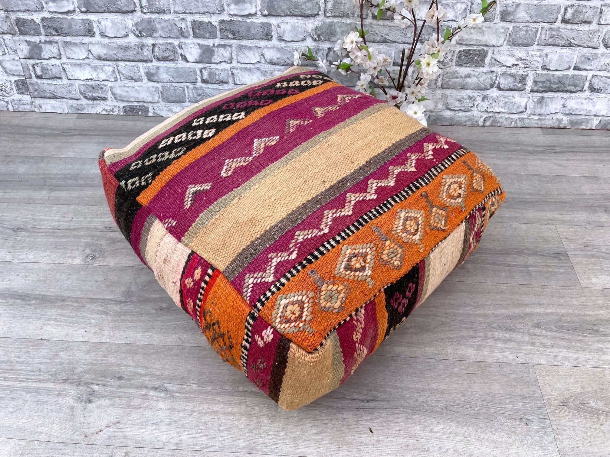 housse de coussin ottoman carré kilim pouf - coussins sol berbères marocains coussin d'assise fauteuil oreiller canapé