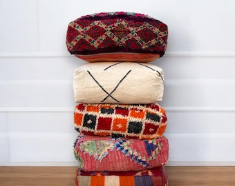 Set von Pouf, Kilim Pouf Bodenpouf Vintage marokkanischer Ottomaner quadratischer Pouf, Yoga Meditationskissen, Outdoor buntes Kilim-Kissen