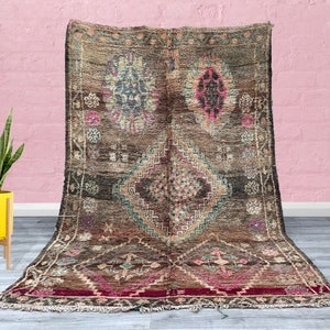 vintage moroccan rug 9X10- Authentic Moroccan Boujad Rug  - Berber tribal rug - Handmade Old Moroccan Rug 9.4 FT x 10.6 FT