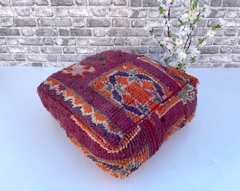Square Moroccan floor cushion-Gorgeous Berber Stool cushion- Boujaad Pouf-Moroccan pouf-Vintage Floor cushion- Moroccan Floor Pillow