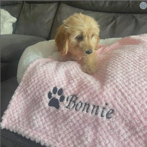 Personalised, embroidered dog/cat puppy/kitten/pet soft waffle pet blanket bedding throw.