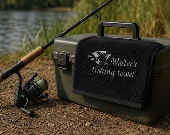 Embroidered Fishing Angling Towel - Personalised Gift for the fishing enthusiast.