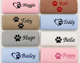 Custom Personalised Embroidered Pet Blanket | Waffle Fabric Dog or Cat Gift (100x75cm)
