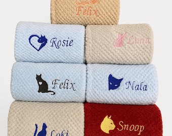 Unique Custom Personalised, embroidered Cat Kitten Kitty pet designs -soft waffle blanket gift.
