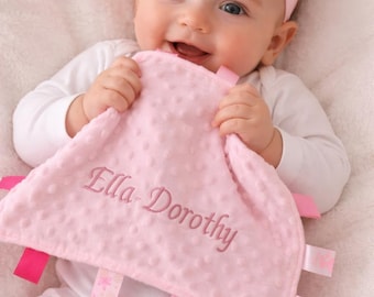 Personalised Embroidered Baby Comforter, Elephant, Teddy, Square Designs (34cm x 34cm)