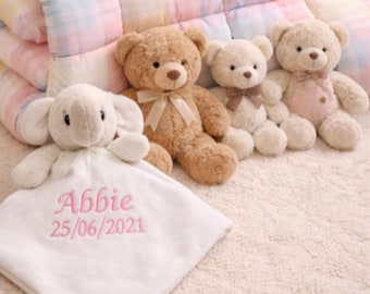 Mantita de apego personalizada para bebé, con nombre y fecha bordados a medida: un suave regalo para recién nacidos.