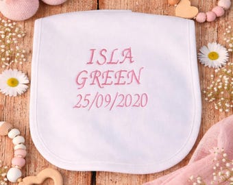 Babero personalizado bordado para bebé/niño pequeño, babero de algodón personalizado, regalo con nombre y fecha.