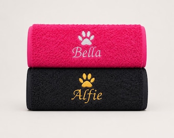 Toalla personalizada bordada con diseño de huella de perro, accesorio con nombre de mascota personalizado, 100% algodón suave.